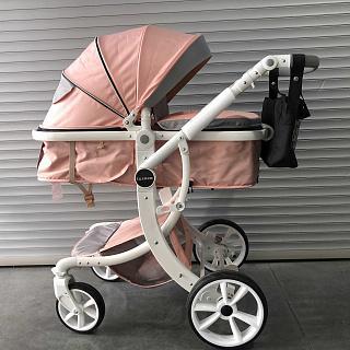 Фото: Купить коляска-трансформер Lux mom 608 2в1 Розовый на белой раме в Владимире, цена 13000 рублей — объявление